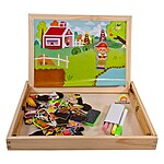 Tăbliță magnetică din lemn pentru scris și desenat, cu piese de puzzle și fundal colorat - Ferma Veselă - imagine 2