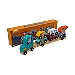 Camion din lemn cu 6 mijloace de transport cu prindere magnetică și de stivuit - gen trenuleț magnetic