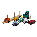 Camion din lemn cu 6 mijloace de transport cu prindere magnetică și de stivuit - gen trenuleț magnetic - imagine 2