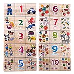 Joc de asociere din lemn tip puzzle din 3 piese, cu cifre și mulțimi - imagine 3