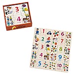 Joc de asociere din lemn tip puzzle din 3 piese, cu cifre și mulțimi