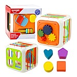 Cub din plastic cu activități educative de sortare forme, rotițe rotative și elemente mobile