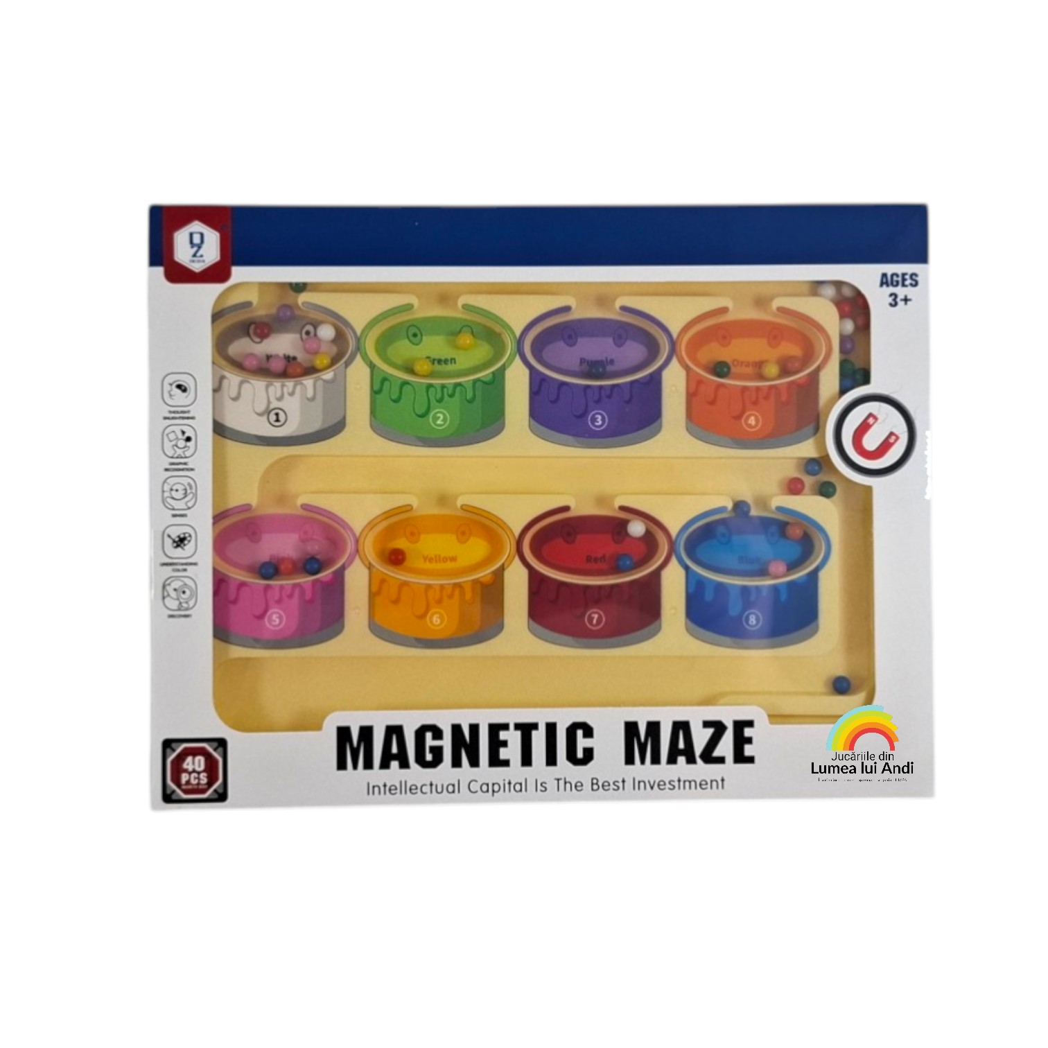 20260308_154359 Labirint magnetic din plastic, cu bile pentru sortare culori și învățare numere - imagine 1