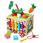 Joc educativ multifuncțional cu 7 activități (ceas, labirint motricitate, xilofon, sortare forme, rotițe rotative, pescuit, recoltat legume), 18 luni+ - imagine 3