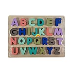 Puzzle încastru 3D din lemn cu litere mari, culori pastel