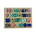 Puzzle încastru 3D din lemn cu numere și operații matematice, culori pastel