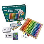 Joc educativ din lemn 3 în 1, Tabla înmulțirii cu pioni, cartonașe și zaruri, Multiplication Board Game - imagine 6