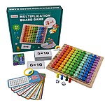 Joc educativ din lemn 3 în 1, Tabla înmulțirii cu pioni, cartonașe și zaruri, Multiplication Board Game