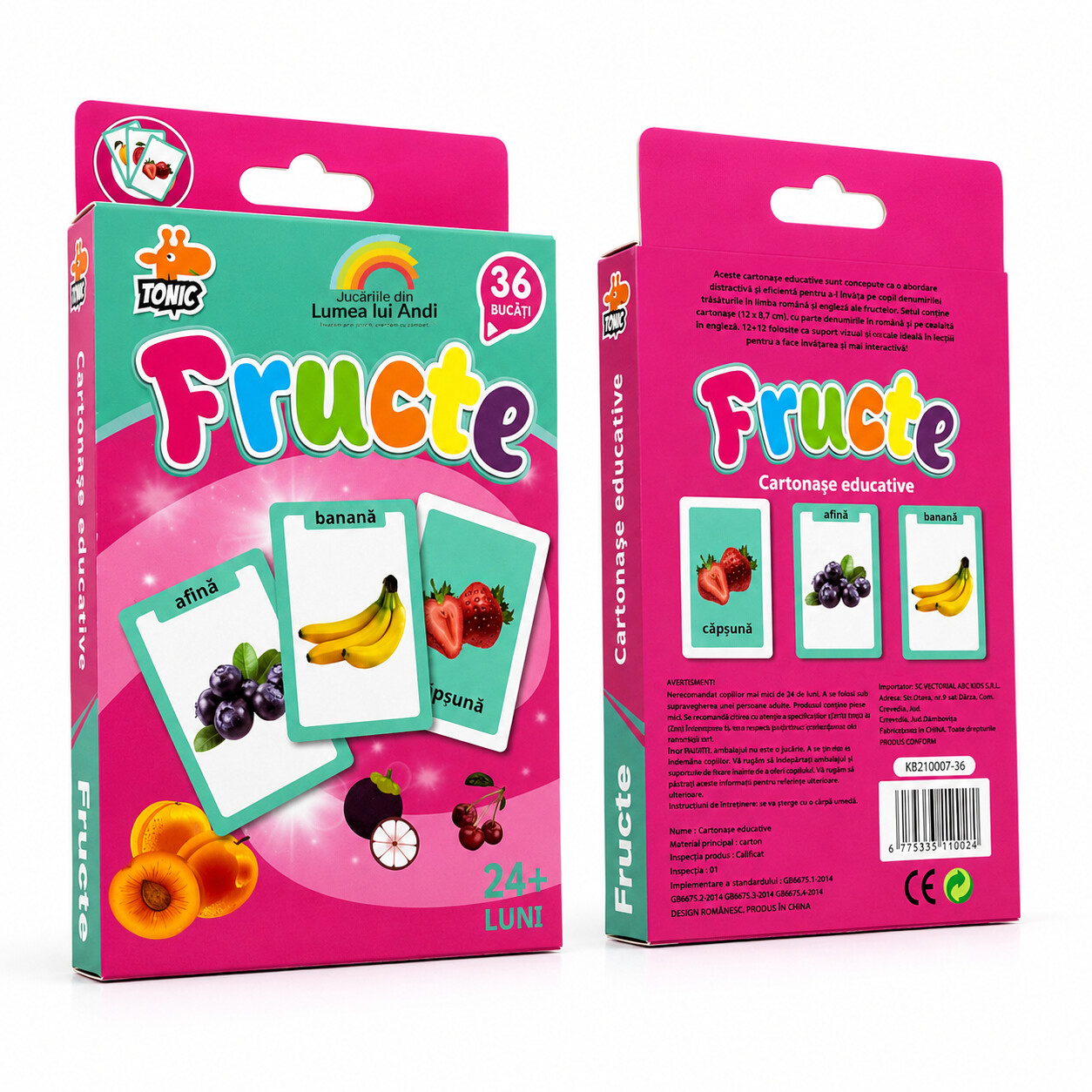 Carduri cognitive cu fructe în limba română și engleză – set 36 cartonașe educative