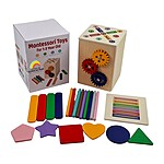 Joc educativ multifuncțional din lemn. Joc de sortare și clasificare forme și culori, cu bețișoare colorate, forme și rotițe rotative, 1-3 ani - imagine 8