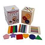 Joc educativ multifuncțional din lemn. Joc de sortare și clasificare forme și culori, cu bețișoare colorate, forme și rotițe rotative, 1-3 ani