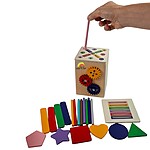 Joc educativ multifuncțional din lemn. Joc de sortare și clasificare forme și culori, cu bețișoare colorate, forme și rotițe rotative, 1-3 ani - imagine 2