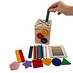 Joc educativ multifuncțional din lemn. Joc de sortare și clasificare forme și culori, cu bețișoare colorate, forme și rotițe rotative, 1-3 ani - imagine 3