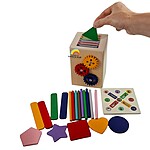 Joc educativ multifuncțional din lemn. Joc de sortare și clasificare forme și culori, cu bețișoare colorate, forme și rotițe rotative, 1-3 ani - imagine 4