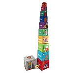 Cuburi de stivuit din carton cu animale și cifre – Turn Montessori cu 10 cuburi din carton gros