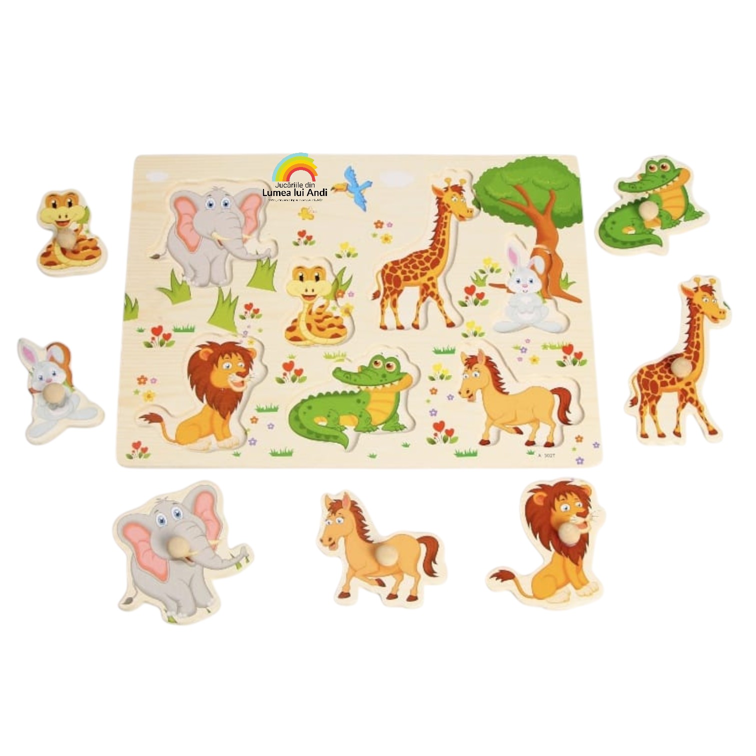 Puzzle încastru cu animale sălbatice, 7 piese (3) Puzzle încastru cu animale sălbatice, 7 piese - imagine 1