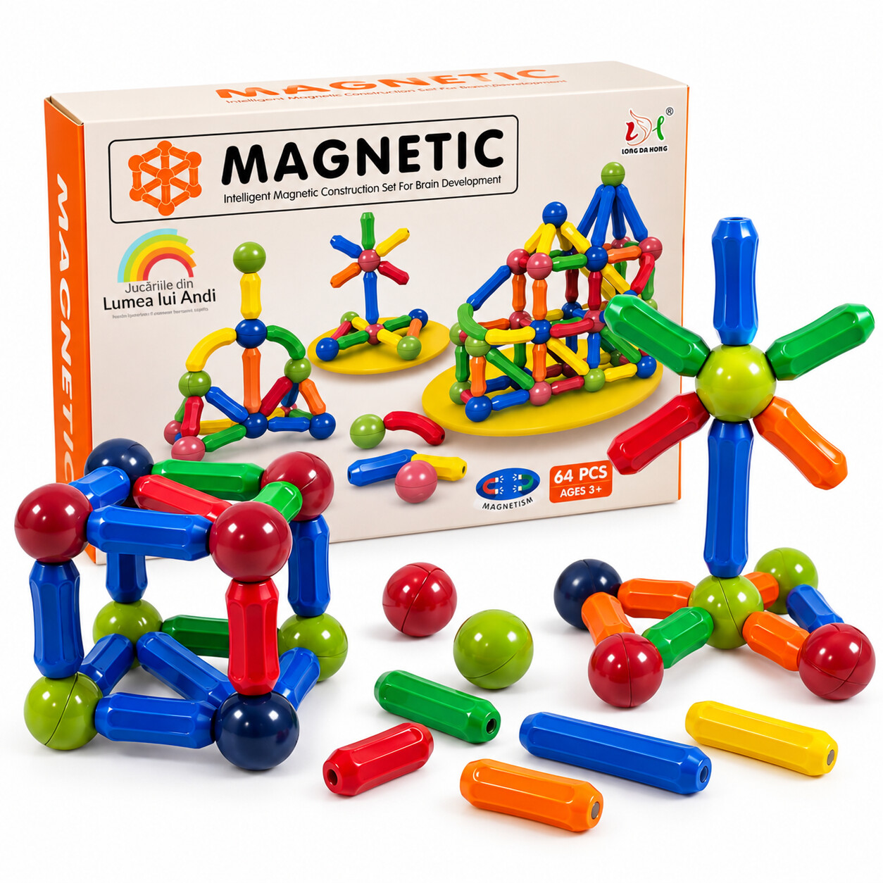 Poza produs Joc Magnetic Sticks 64 piese Joc Magnetic Sticks 64 piese - imagine 1