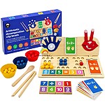 Joc multifuncțional de matematică și de asociere/îndemanare cu bile - Numără pe degete, învață operațiile matematice
