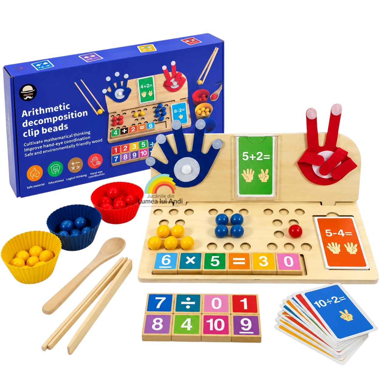 Poza produs Joc multifuncțional de matematică și de asociere_îndemanare cu bile - Numără pe degete, învață operațiile matematice de bază (adunare și scădere) Joc multifuncțional de matematică și de asociere/îndemanare cu bile - Numără pe degete, învață operațiile matematice - imagine 1
