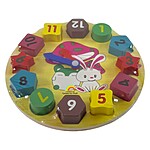 Ceas din lemn, tip puzzle încastru cu forme - model cu iepuraș - imagine 2