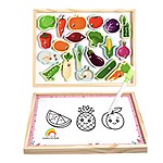 Joc educativ 4 în 1: asociere, pescuit, șnuruit, tablă de scris - model legume - imagine 2