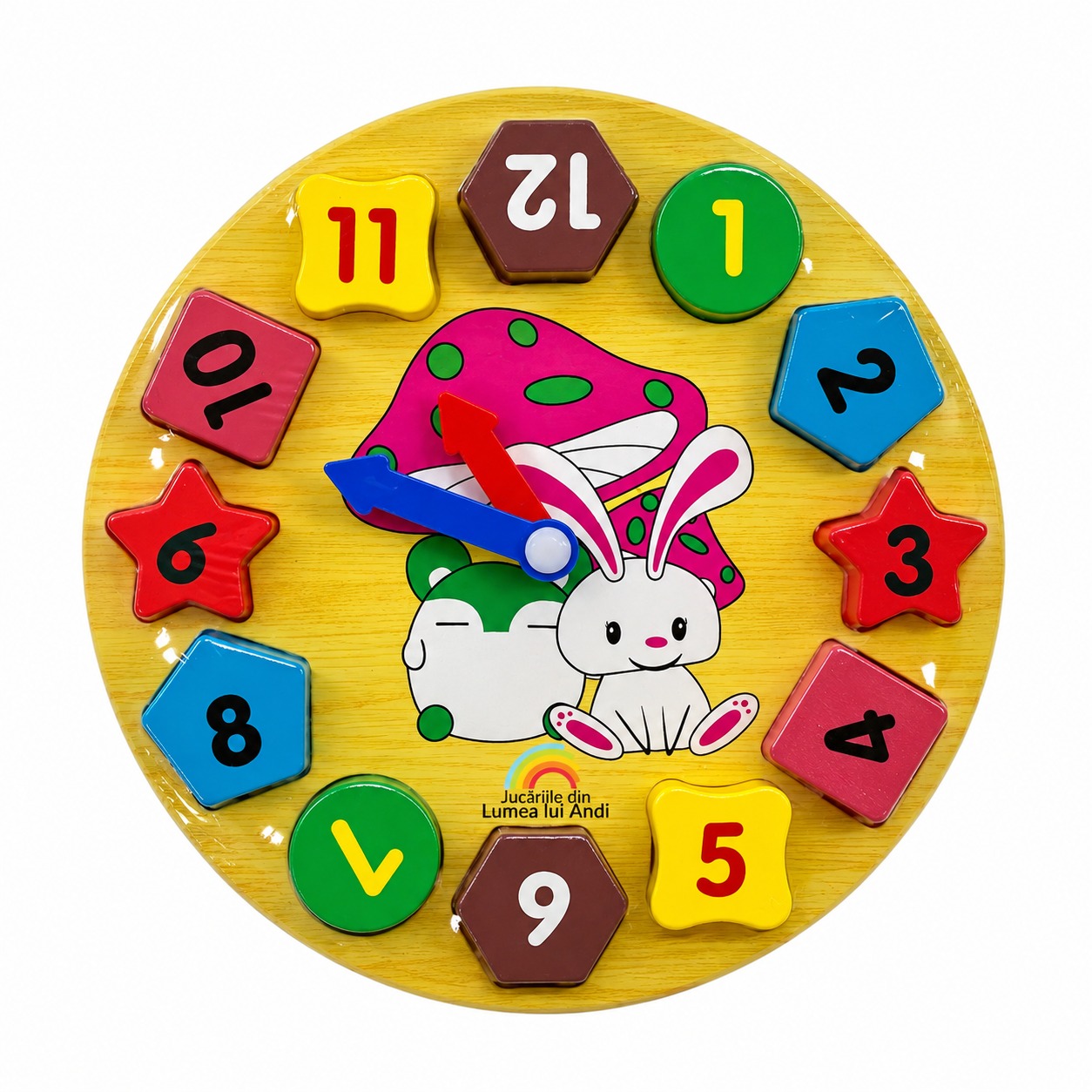 WhatsApp Image 2026-10-24 at 6.56.46 PM Ceas din lemn, tip puzzle încastru cu forme - model cu iepuraș - imagine 1